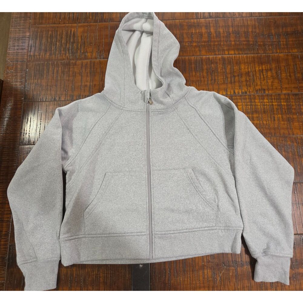 Laslulu Gray Cropped Zip Up Fleece Sweatshirt Hoodie Size M